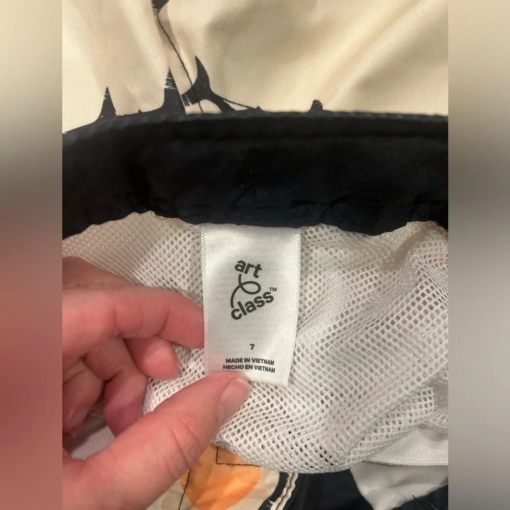 Art Class Boys Swim Trunks 7 Tan Black Sharks Lined